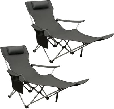 Coemo 2-delige set ligstoel draagbare campingstoel, inklapbaar, bekerhouder, tas - Grijs
