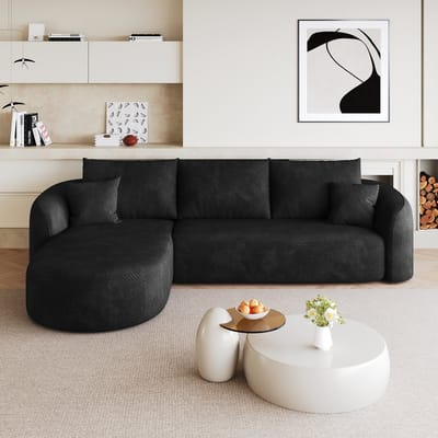 MIVRAY Hoekbank 266 cm - Modulair Zonder Montage - Voor Woonkamer en Slaapkamer - Stoffen Bekleding - Zwart