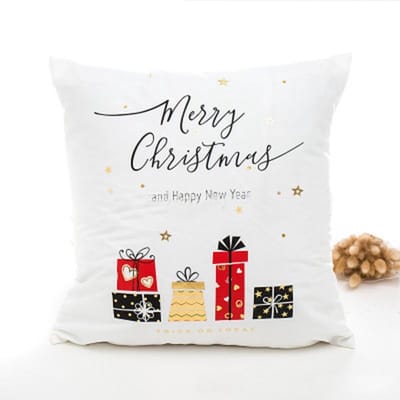cadeau tip - Kerst kussenhoes - kerst kussen - Wit met kleuren kado