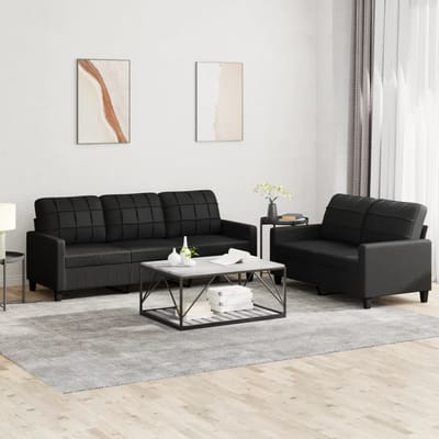 vidaXL - 2-delige - Loungeset - met - kussens - kunstleer - zwart