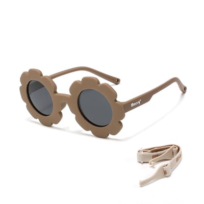 Maesy Baby Zonnebril Fleur - 1 t/m 3 jaar - Elastiek - Flexibel - UV400 Bescherming - Zonnebril Kind Bloem - Taupe Bruin