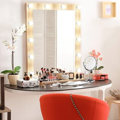 make-up spiegel met 2x vergroting - scheerspiegel - staand - rond - zilver