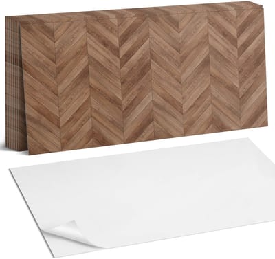 Coloray Plaktegels - Visgraatpatroon Zelfklevende Wandtegels - 40 cm x 20 cm - Bruin Plaktegels - 10 stuks - Rechthoek PVC Tegels - Plaktegels Badkamer - Vloertegels Zelfklevend - Vinyl Tegels - Portugese Tegels