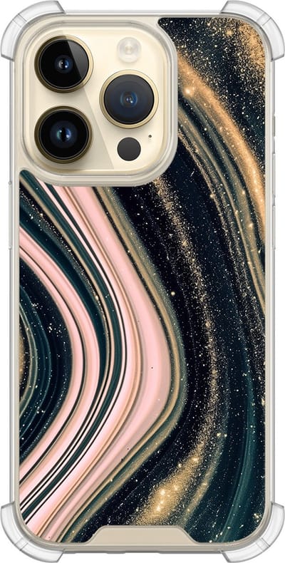 Shockproof hoesje - Geschikt voor iPhone 14 Pro - Marble waves - Extra sterke case - TPU/polycarbonaat - Marmer - Roze, Transparant