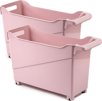 Plasticforte Trolley - 2x - pastel roze - L45 x B17 x H29 cm - opberger op wieltjes