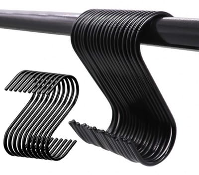 Dailygoods- S-haken 20 stuks - Zwarte S-haken - Roestvrij staal - Ophanghaak voor potten/pannen - Multifunctioneel - Draagvermogen tot 10 kg
