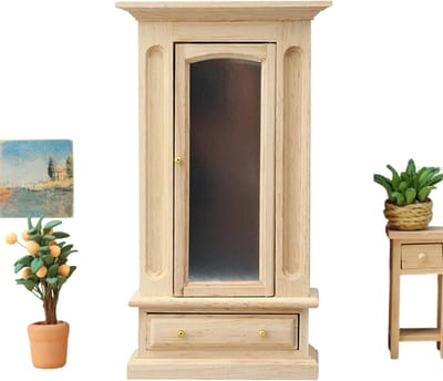Generico Mini-meubel voor poppenhuis, 1 x 12 houten kast met spiegel, miniatuur voor poppenhuis, vitrinekast, verzameling, kamer, huis, verjaardag, doe-het-zelf project