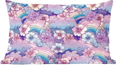 Sierkussens - Kussentjes Woonkamer - 60x40 cm - Regenbogen - Bloemen - Kleurrijk - Wolken