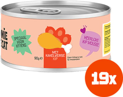 Tommie the Cat - 19 x 90gr - kitten verse mousse kip - kittenvoer natvoer - voordeel verpakking - zonder suiker en graanvrij