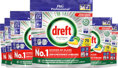 Dreft Platinum Lemon All in 1 Vaatwastabletten - 75 tabs - Voordeelverpakking 6 stuks