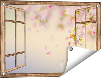 Gards Tuinposter Doorkijk Appelbloesem - Bloemen - 60x40 cm - Tuindoek - Tuindecoratie - Wanddecoratie buiten - Tuinschilderij