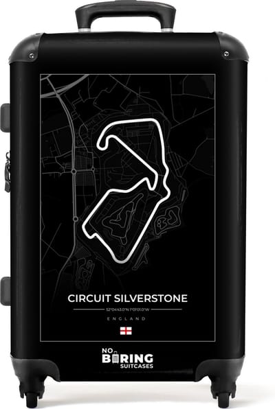 NoBoringSuitcases.com - Grote koffer - F1 - Sport - Circuit Silverstone - Racebaan - Zwart wit - Reiskoffer met 4 wielen - Trolley op wieltjes - Rolkoffer groot - 60 liter - Ruimbagage valies 20kg - Valiezen voor volwassenen