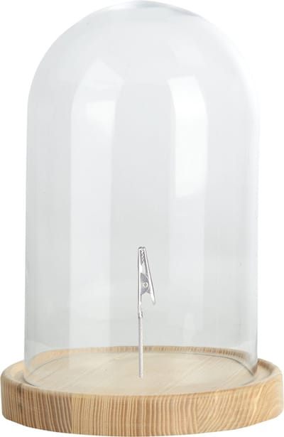 Esschert Design stolp - glas - houten bruin plateau - D20,5 x H31 cm