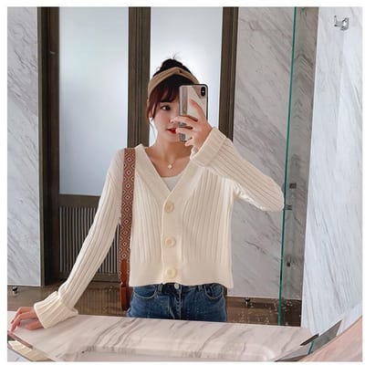 Cardigan en Maille Automne Pull Court Casual Lâche et Fin Haut Étudiante Femme S gray