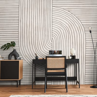 Fotobehang Profhome 398941-GU vliesbehang hardvinyl warmdruk in reliëf glad met strepen mat crème beige zwart 3,71 m x 2,8 m