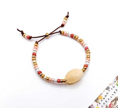 Jeannette-Creatief® - Beach - Armband Baroque big Rock - Leren Armband met Grote Acrylkraal en Miyuki Rocailles