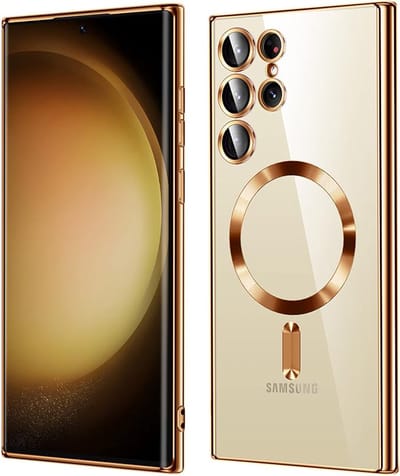 Hoesje geschikt voor Samsung Galaxy S23 Ultra - Techsuit Luxury Crystal Back Cover - Geschikt voor MagSafe - Transparant/Goud