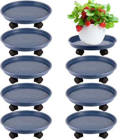 Plantenhouder met wielen - Plantendolly - Verplaatsen van potten - Stabiele constructie - 8 stuks 12 inch - Blauw