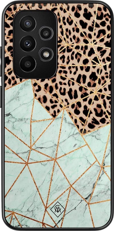 Casimoda® hoesje - Geschikt voor Samsung Galaxy A53 - Luipaard Marmer Mint - Zwart TPU Backcover - Luipaardprint - Mint