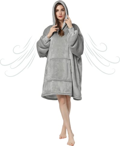 Bovista Hoodie Deken Met Mouwen - Knuffeldeken - Fleece Blanket - Dames - Heren - Kinderen - Plaid - Onesie - Extra Zacht & Warm - Grijs