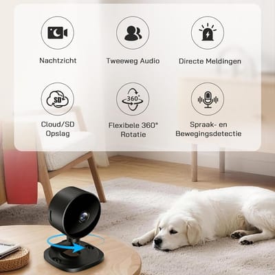 Hondencamera - Huisdiercamera - Babyfoon met Camera en App - Baby Monitor -Zwart