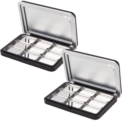 2 stuks leeg oogschaduwpalet - 9-grid blushpalet - lege blikken doos voor oogschaduw - opbergdoos voor oogschaduwpaletten - geschikt voor doe-het-zelf, reizen en make-up - geschikt voor poederblush - zilver, zwart
