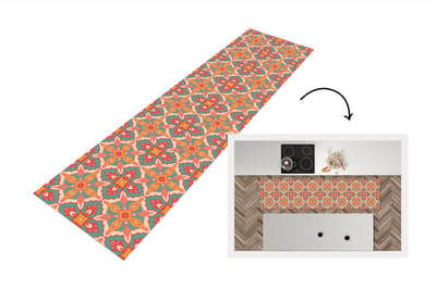 Keukenloper 200x50 cm - Keukenmat vinyl Patroon - Hippie - Oranje - Keukenmatten loper - Keuken vloerkleed tapijt