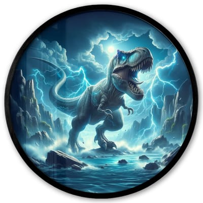 Poster in lijst Rond - Fotolijst 40x40 cm - Posters - Dino - Blauw - Jongens - Ronde posterlijst zwart - Decoratie - Wanddecoratie woonkamer - Muurdecoratie slaapkamer