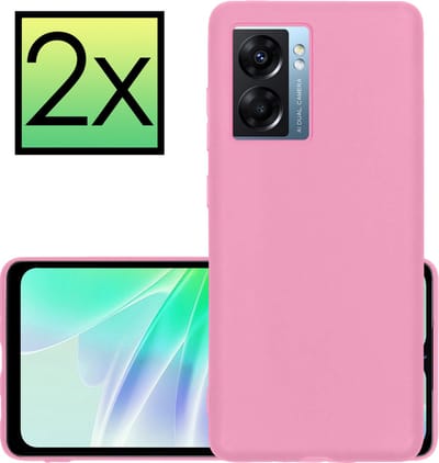 Hoesje - 2 Stuks - Geschikt voor OPPO A77 - Sterk & Shockproof - Case Siliconen - Back Cover - Telefoon Hoes - Lichtroze
