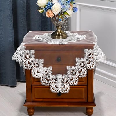 Witte Tafelkleed Vierkant Tafelkleed Luxe Borduurwerk Kant Eettafelhoes Tafelrok Bloemen Elegante Tafelkleden Handdoeken 110x110cm