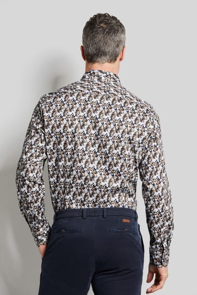 Bugatti Herren Twill overhemd met bloemenprint