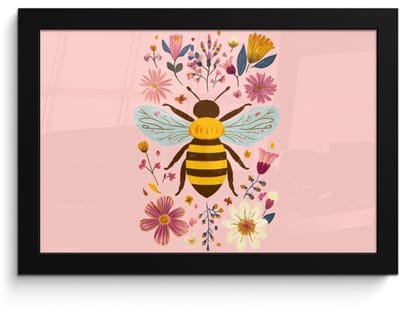 Poster in lijst - Fotolijst 30x20 cm - Posters - Bij - Geel - Bloemen - Kleurrijk - Posterlijst zwart - Decoratie - Wanddecoratie woonkamer - Muurdecoratie slaapkamer