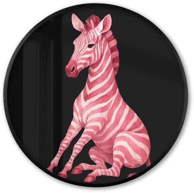 Poster in lijst Rond - Fotolijst 60x60 cm - Posters - Zebra - Roze - Gestreept - Ronde posterlijst zwart - Decoratie - Wanddecoratie woonkamer - Muurdecoratie slaapkamer