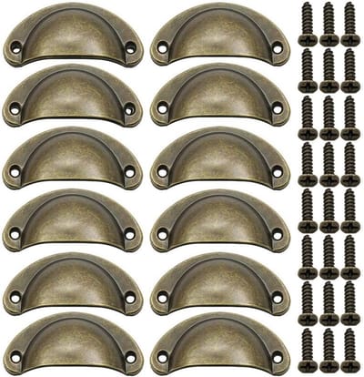 12 x Schelpgrepen Antieke Lade IJzer-nikkellegering Handgrepen meubelgrepen kastdeurgrepen Meubelknoppen Halve Cirkel 8.1cm x 3.5cm Bronzen