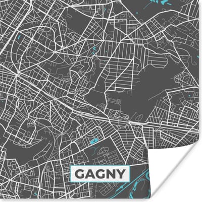 Poster Stadskaart - Kaart - Plattegrond - Gagny - Frankrijk - 100x100 cm XXL