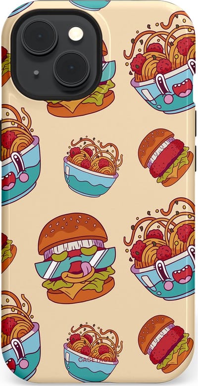 Casetastic Hoesje Geschikt voor Apple iPhone 15 Magsafe - Stijlvolle Beschermende Duo-layer Case - Cartoon Hamburgers
