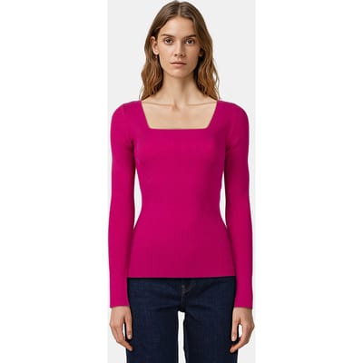 Colourful Rebel Ariel Square Neckline Knitted Top Fuchsia Size: XS | Knitted Sweaters Outlet | Dames | Roze
