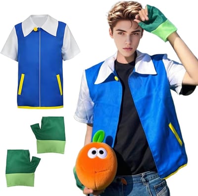 Anime Cosplay Kostuum voor Volwassenen, Blauwe Jas en Handschoenen Set, Unisex Carnaval Outfit voor Halloween, Themafeesten en Podiumoptredens
