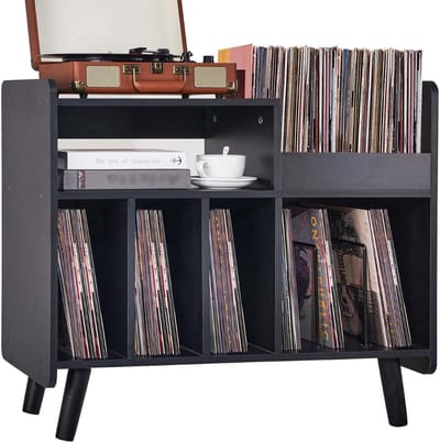 SNJY® Platenspeler Meubel - Platenspeler Kast - LP Houder - Platenhouder - 36D x 80B x 81H cm - Zwart