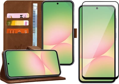 Hoesje geschikt voor Samsung Galaxy A56 / A36 - Screenprotector Volledig Dekkend Glas - Portemonnee Book Case Bruin
