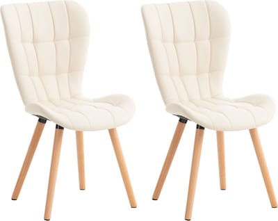 CLP Elda Set van 2 eetkamerstoelen - Zonder armleuning - Hout - creme Kunstleer