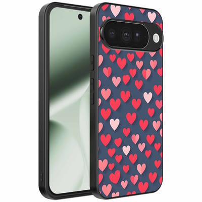 Geschikt voor Google Pixel 10 Telefoonhoesje met Roze en Rode Hartjes Opdruk - TPU Backcover Case With Rosé and Red Heart Design - Smartphonica geschikt voor Google Pixel 10