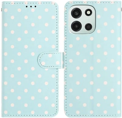 Hoesje Geschikt voor OnePlus Nord 6 | Polka Dot Wallet Book Case | Portemonnee Hoesje | 3 Pasjes | Magneetsluiting | Stand Functie | Blauw