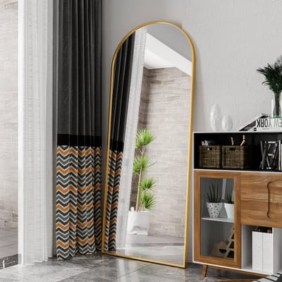 Spiegel van volledige lengte 180x80 cm, goudkleurig aluminium frame, gehard glas, vrijstaande spiegel met aluminium frame die tegen een muur kan worden geplaatst