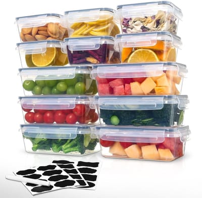 Set van 12 luchtdichte voedselcontainers, 6 x 1 L en 6 x 500 ml, BPA-vrij, ideaal voor voedselopslag en versheid