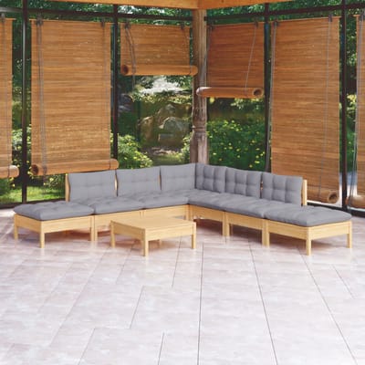 vidaXL - 8-delige - Loungeset - met - grijze - kussens - grenenhout