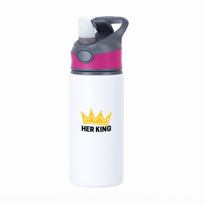 Hacebo® - her king waterfles met rietje roze - Koning - iemand die zich voelt als een koning - valentijnsdag - verjaardag - cadeautje voor vriendje - kado - geschenk - water fles - 650ML