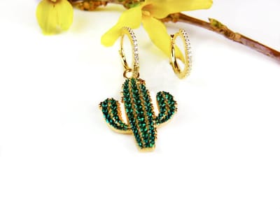 Zilveren oorringen oorbellen geel goud verguld cactus