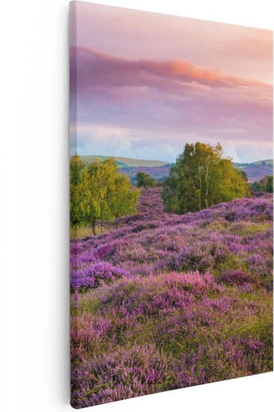 Artaza Canvas Schilderij Heide - 20x30 cm - Klein - Wanddecoratie Landschap - Muurdecoratie Bos - Kamer Accessoires Natuur