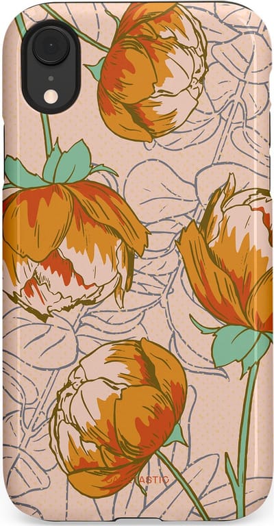 Casetastic hoesje geschikt voor Apple iPhone XR - Dubbellaagse bescherming - Lente pioenroos - Fashion Case - Zand Zilver Okergeel Terracotta